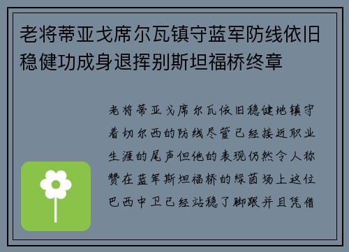 老将蒂亚戈席尔瓦镇守蓝军防线依旧稳健功成身退挥别斯坦福桥终章