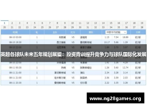 英超各球队未来五年规划展望：投资青训提升竞争力与球队国际化发展
